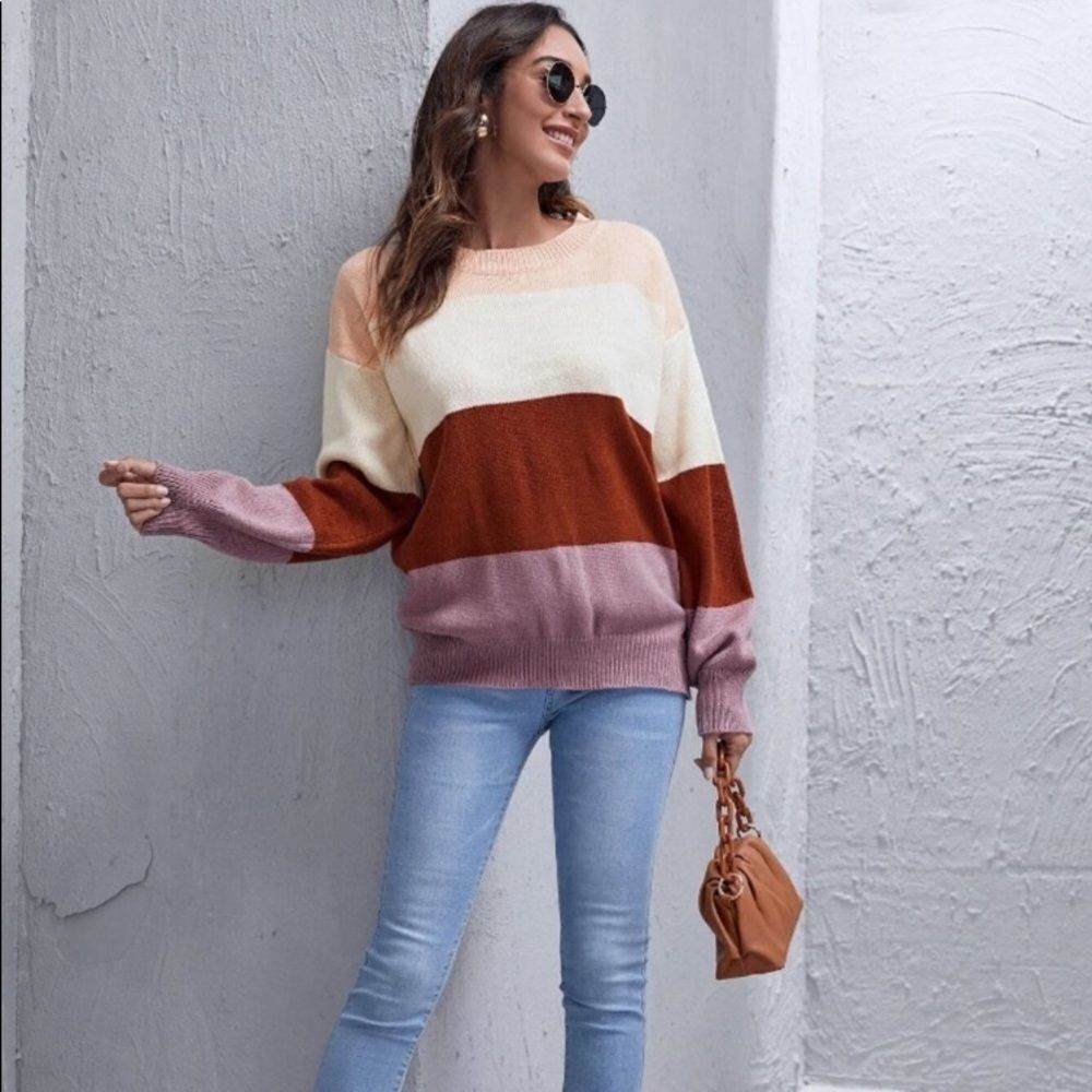 𝅺Drop Shoulder Colorblock Knit Sweater